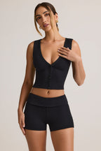 Chic Modal Ribbed Button-Up Vest Top in Black