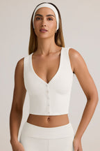Chic Modal Ribbed Button-Up Vest Top in White