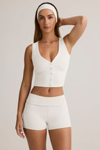 Chic Modal Ribbed Button-Up Vest Top in White