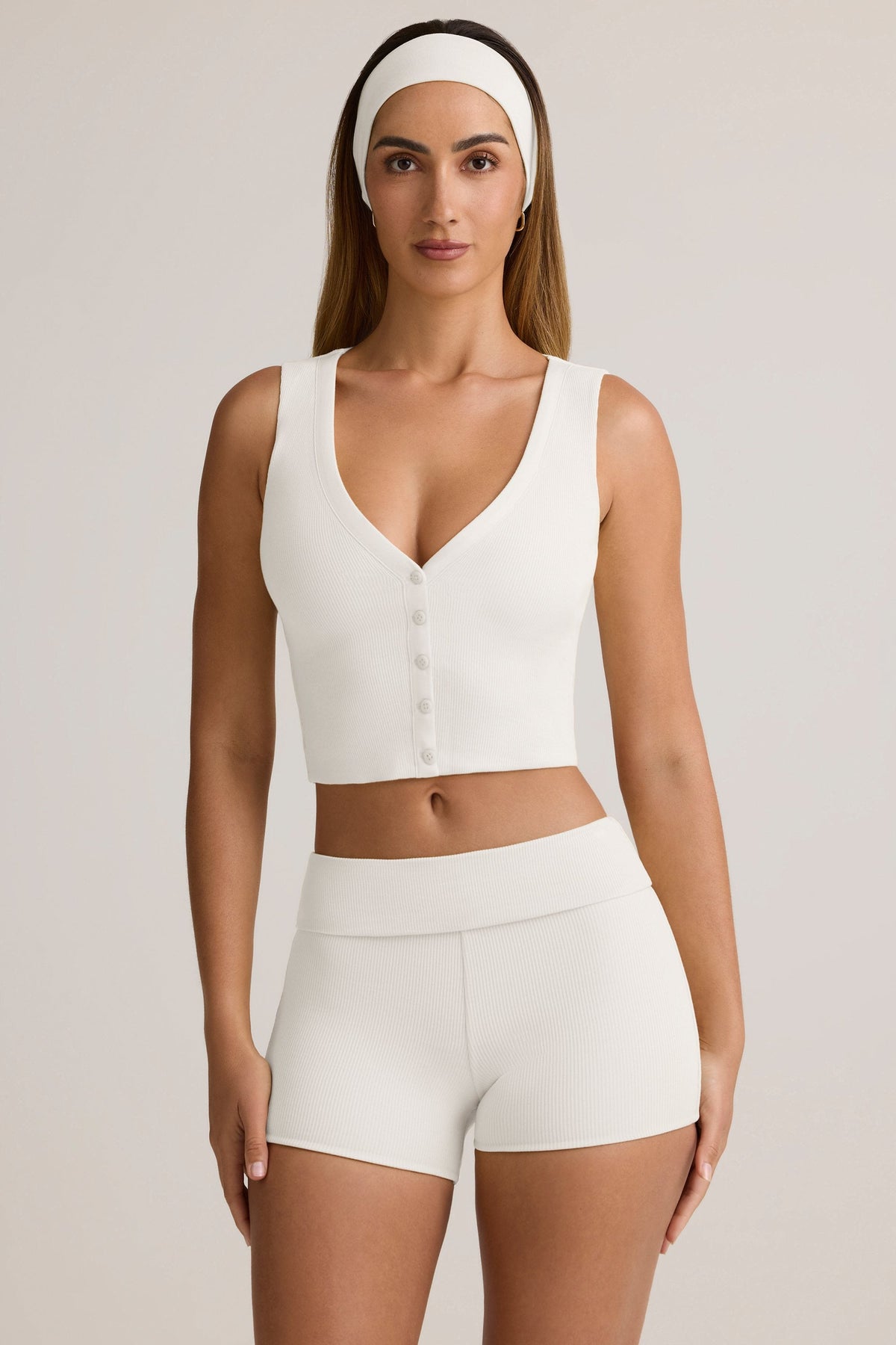 Chic Modal Ribbed Button-Up Vest Top in White