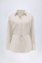 Chic Oversized Cotton-Poplin Shirt in Taupe Stripe