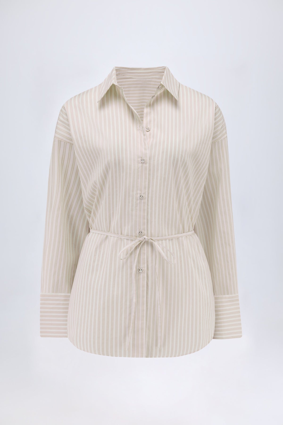 Chic Oversized Cotton-Poplin Shirt in Taupe Stripe