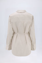 Chic Oversized Cotton-Poplin Shirt in Taupe Stripe