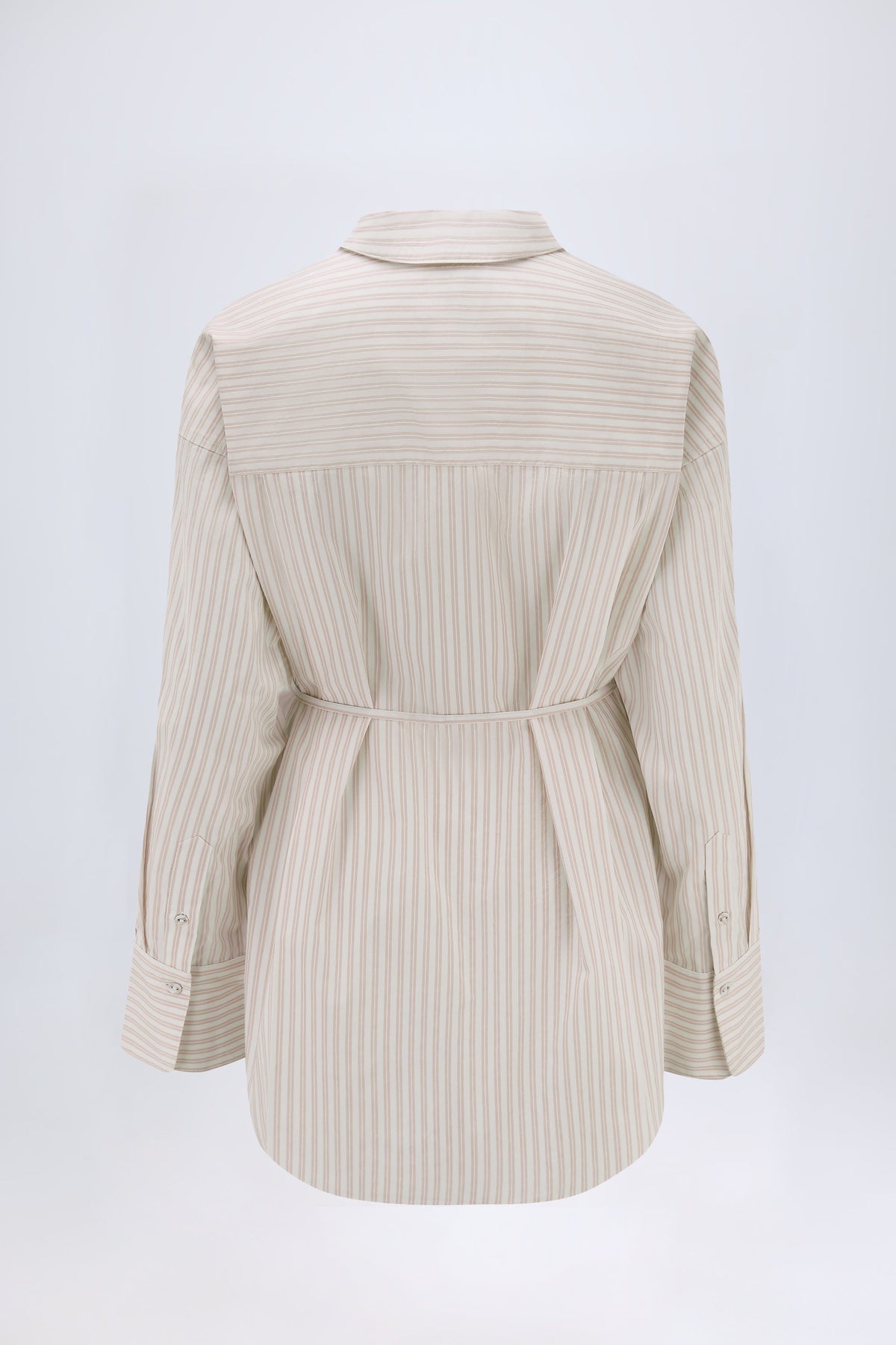 Chic Oversized Cotton-Poplin Shirt in Taupe Stripe