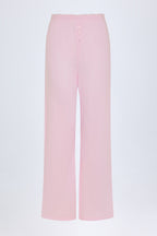Chic Pointelle Mid-Rise Straight-Leg Trousers in Baby Pink