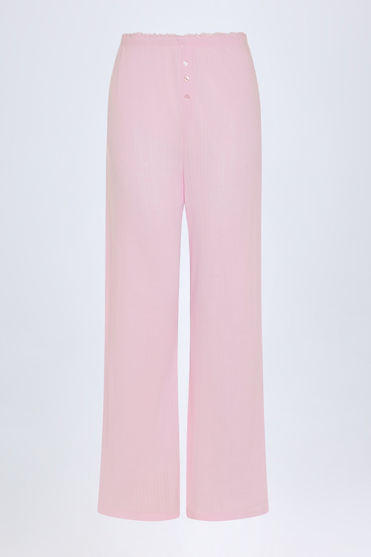 Chic Pointelle Mid-Rise Straight-Leg Trousers in Baby Pink