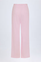 Chic Pointelle Mid-Rise Straight-Leg Trousers in Baby Pink