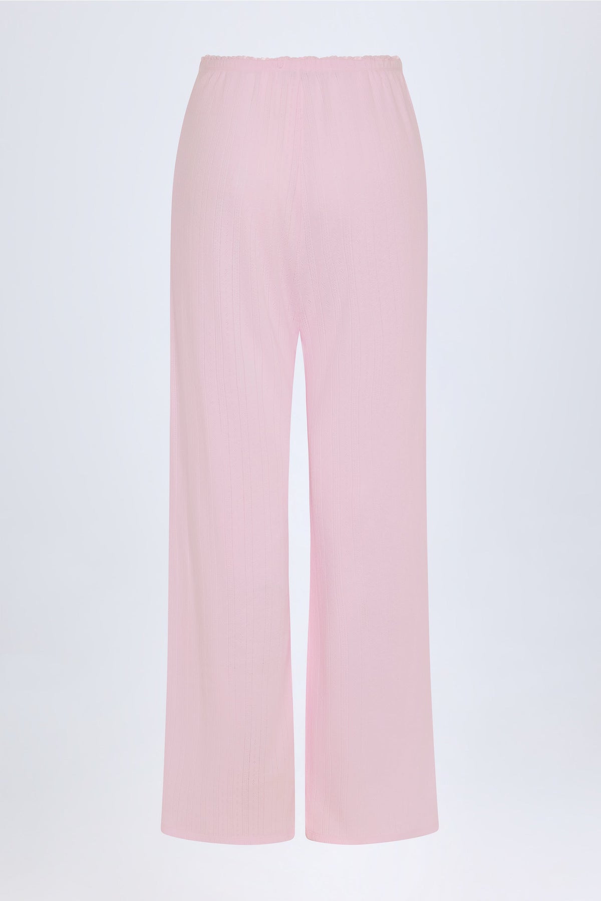 Chic Pointelle Mid-Rise Straight-Leg Trousers in Baby Pink