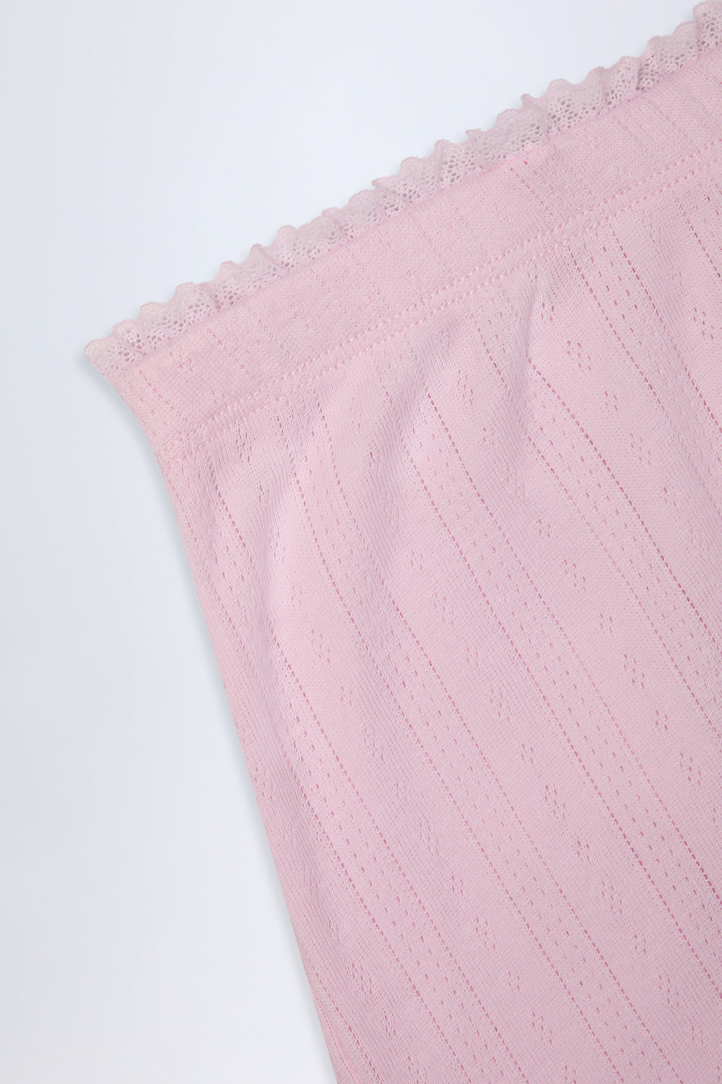 Chic Pointelle Mid-Rise Straight-Leg Trousers in Baby Pink