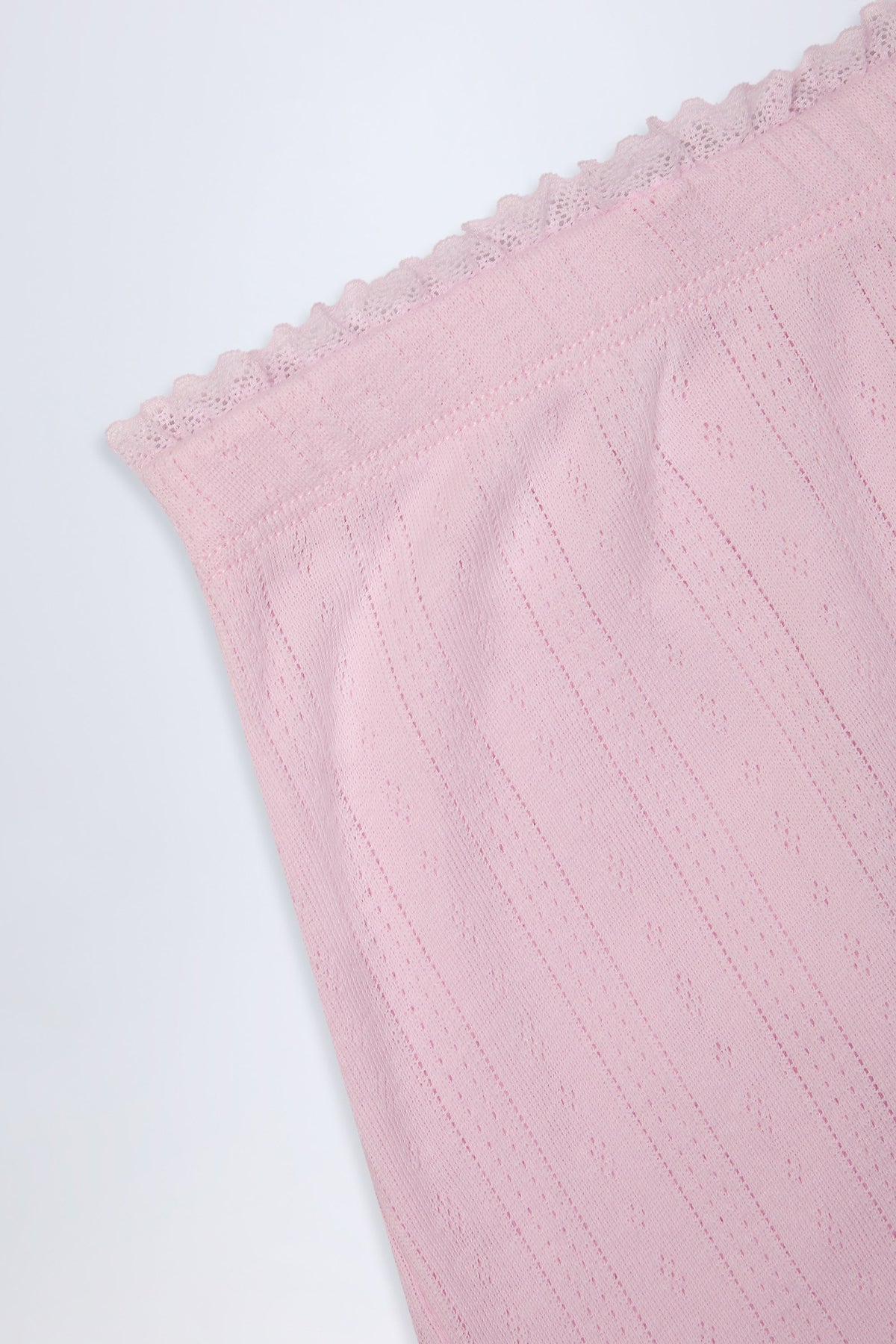 Chic Pointelle Mid-Rise Straight-Leg Trousers in Baby Pink