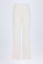 Chic Pointelle Mid-Rise Straight-Leg Trousers in White