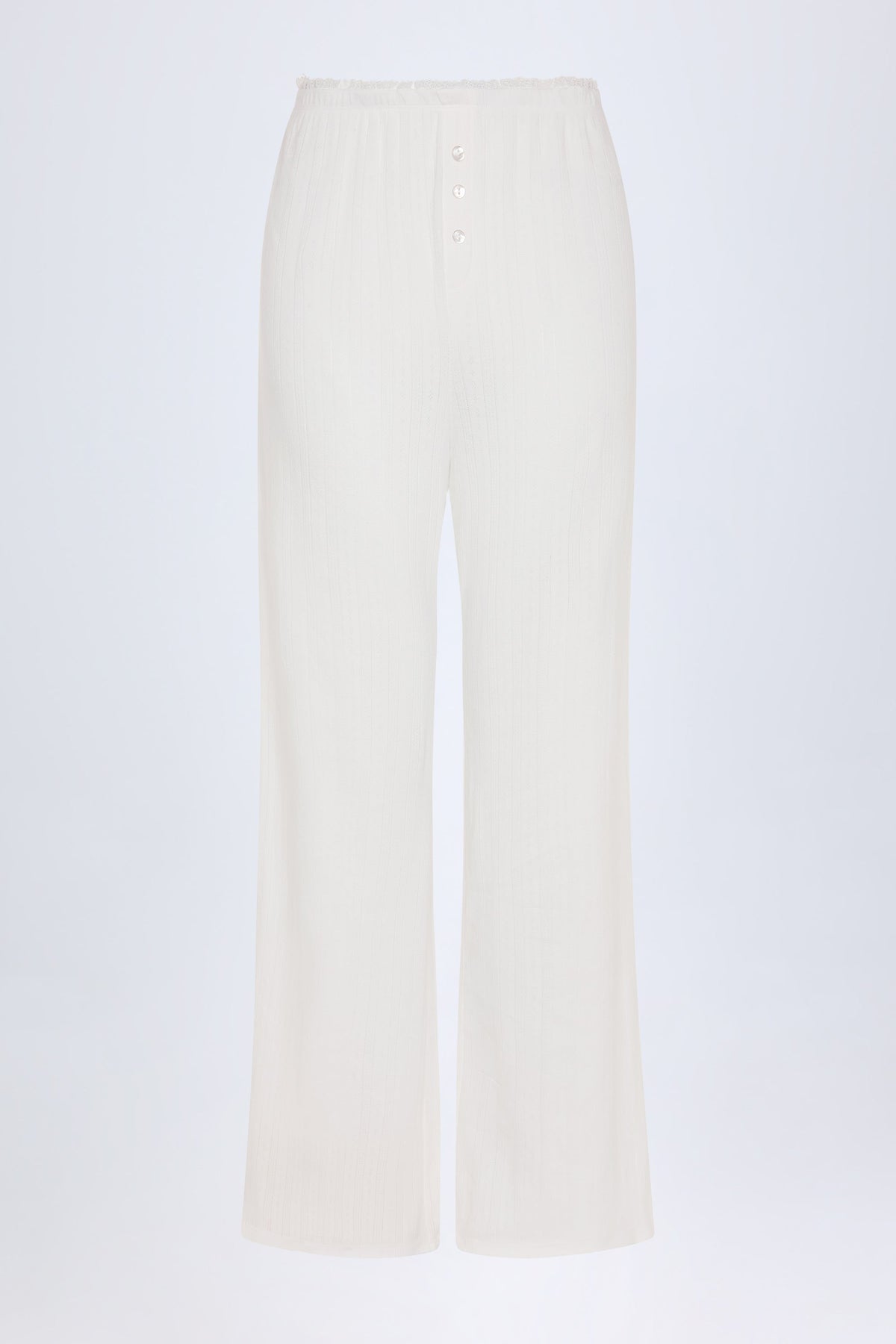 Chic Pointelle Mid-Rise Straight-Leg Trousers in White