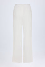 Chic Pointelle Mid-Rise Straight-Leg Trousers in White