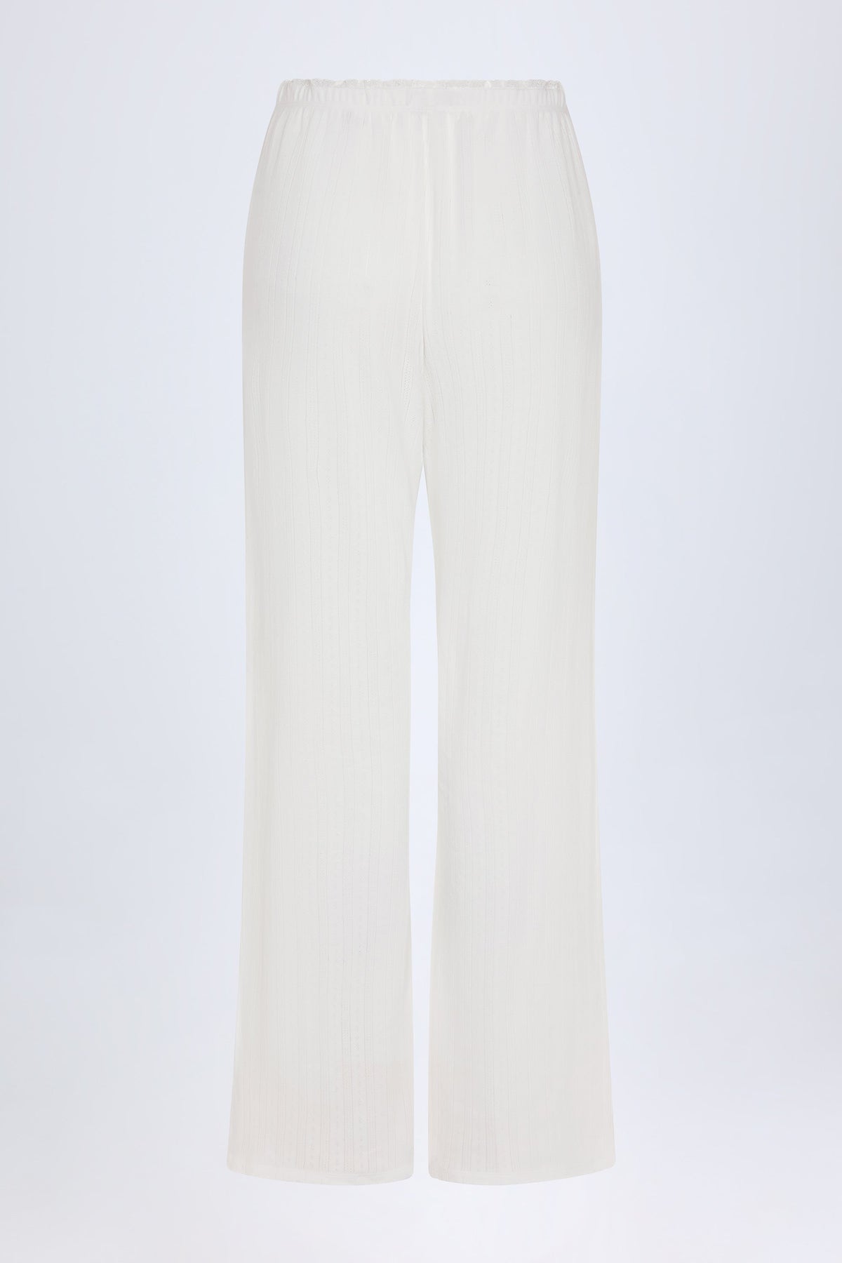 Chic Pointelle Mid-Rise Straight-Leg Trousers in White