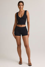 Chic Modal Ribbed Mid-Rise Foldover Shorts in Black
