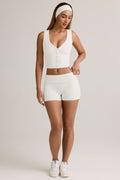 Chic Modal Ribbed Mid-Rise Foldover Shorts in White