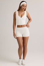 Chic Modal Ribbed Mid-Rise Foldover Shorts in White
