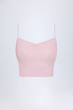 Chic Pointelle Ruched Camisole Crop Top in Baby Pink