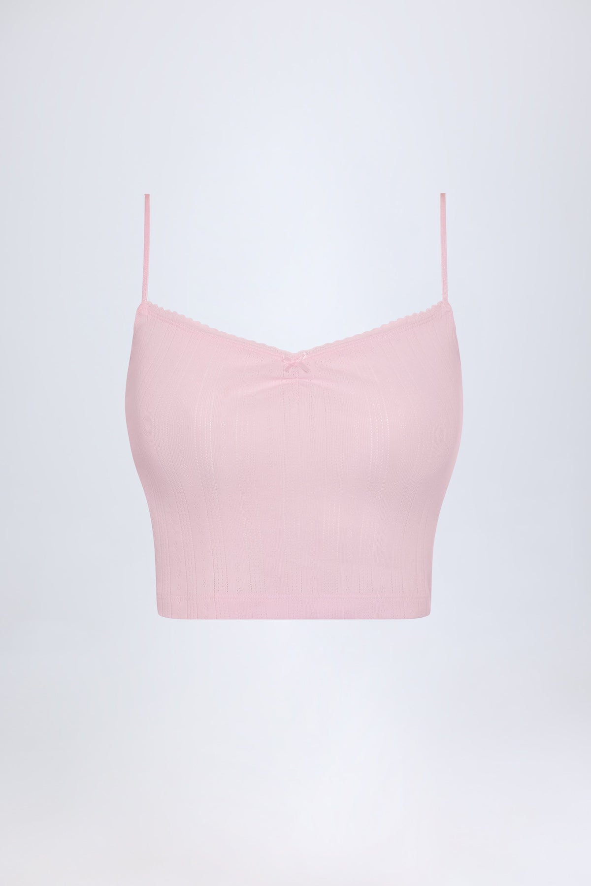Chic Pointelle Ruched Camisole Crop Top in Baby Pink