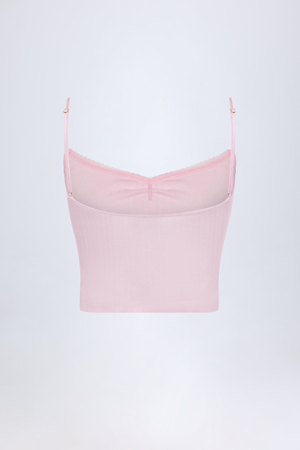 Chic Pointelle Ruched Camisole Crop Top in Baby Pink