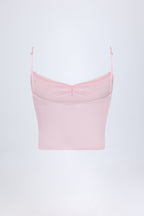 Chic Pointelle Ruched Camisole Crop Top in Baby Pink