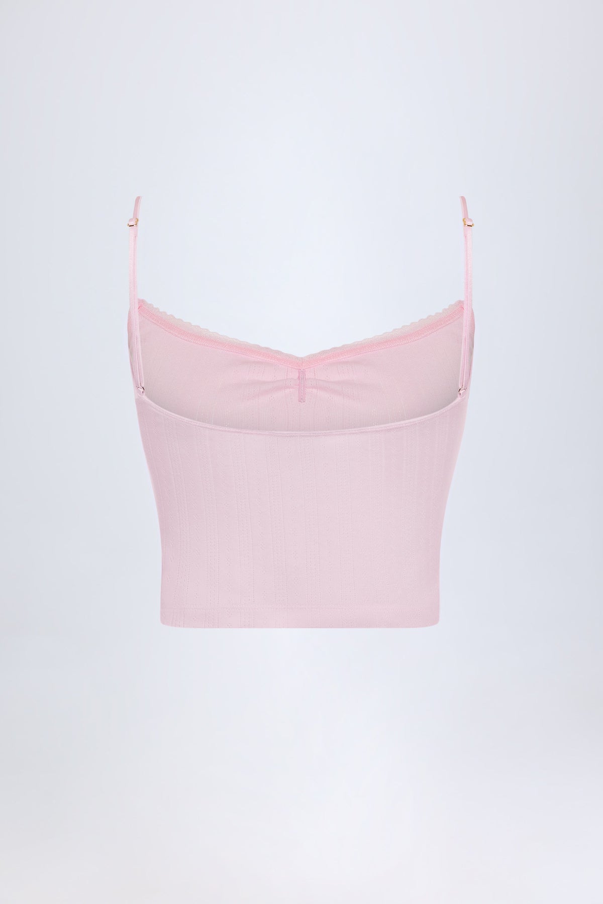Chic Pointelle Ruched Camisole Crop Top in Baby Pink
