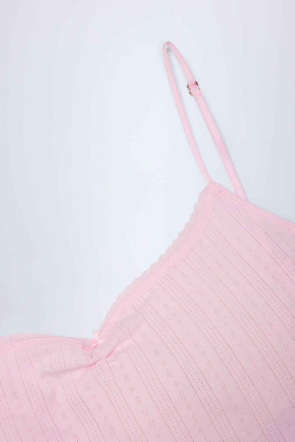 Chic Pointelle Ruched Camisole Crop Top in Baby Pink