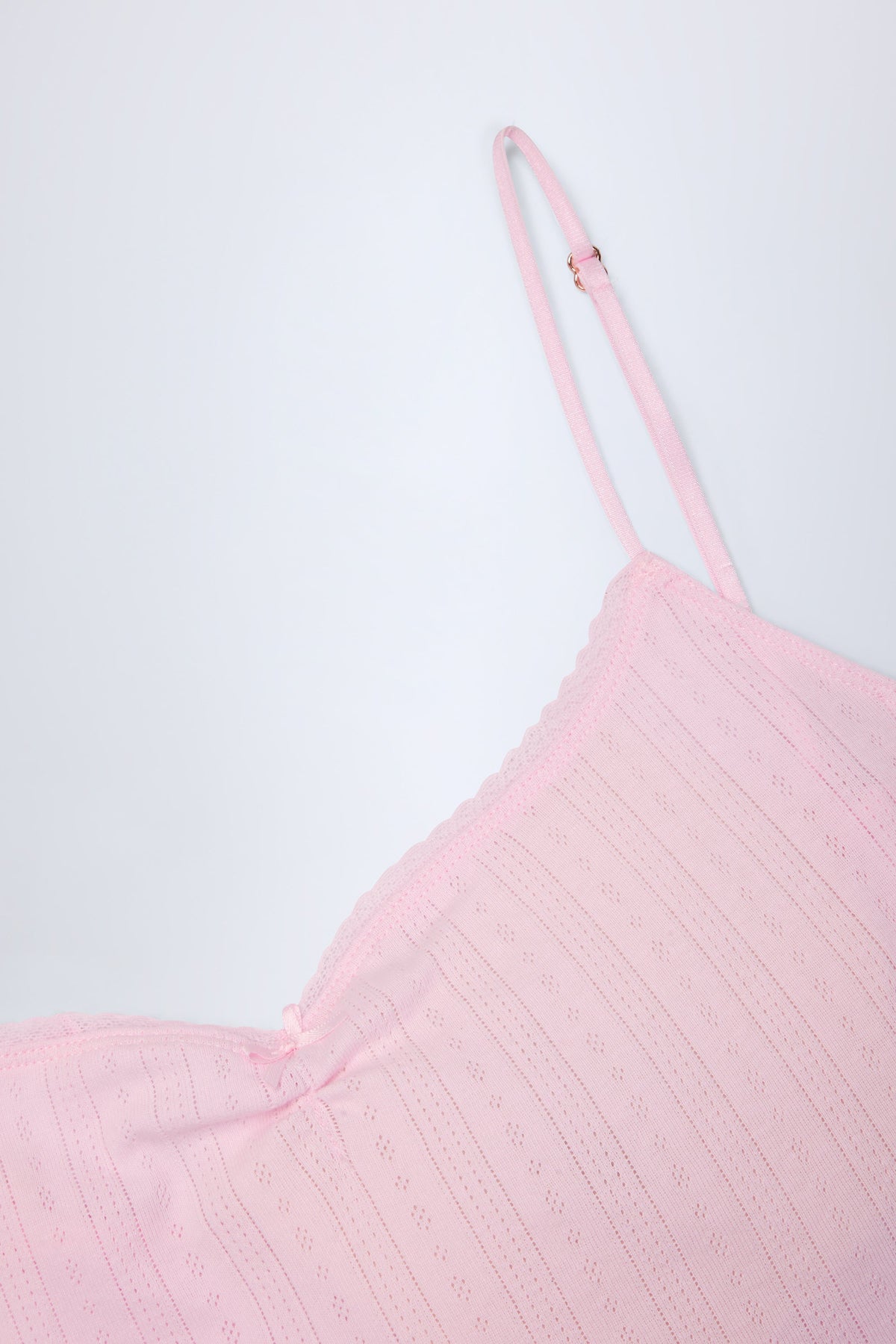 Chic Pointelle Ruched Camisole Crop Top in Baby Pink