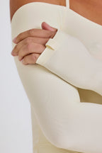 Chic Soft Jersey Off-Shoulder Halterneck Longline Top in Cream