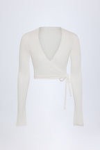 Chic Pointelle Wrap Crop Top in White