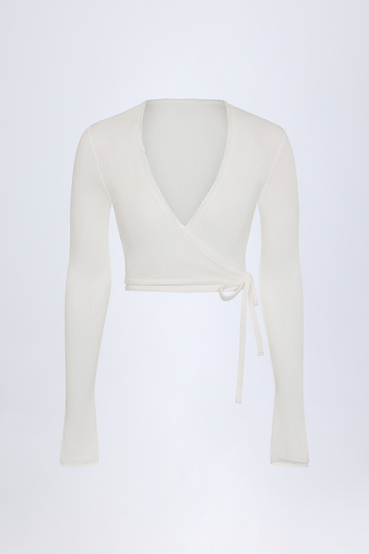 Chic Pointelle Wrap Crop Top in White