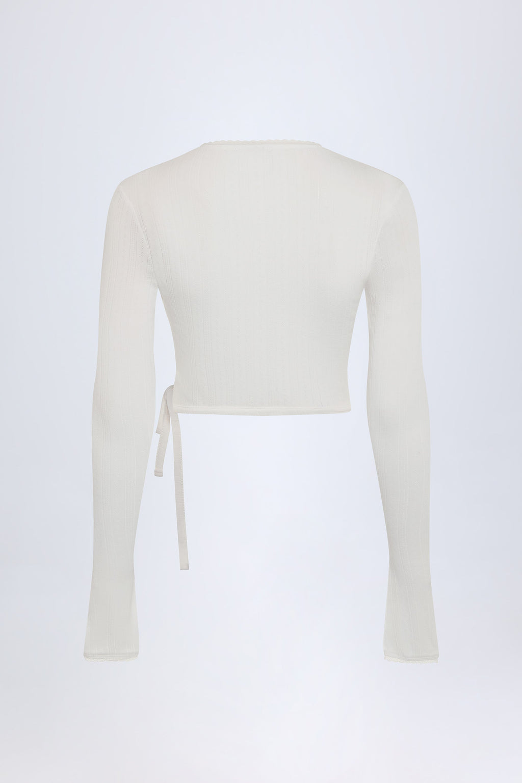 Chic Pointelle Wrap Crop Top in White