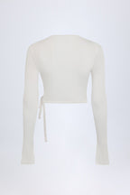 Chic Pointelle Wrap Crop Top in White