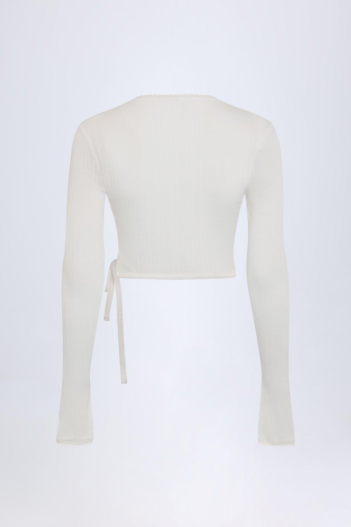 Chic Pointelle Wrap Crop Top in White