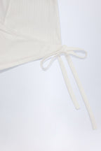 Chic Pointelle Wrap Crop Top in White