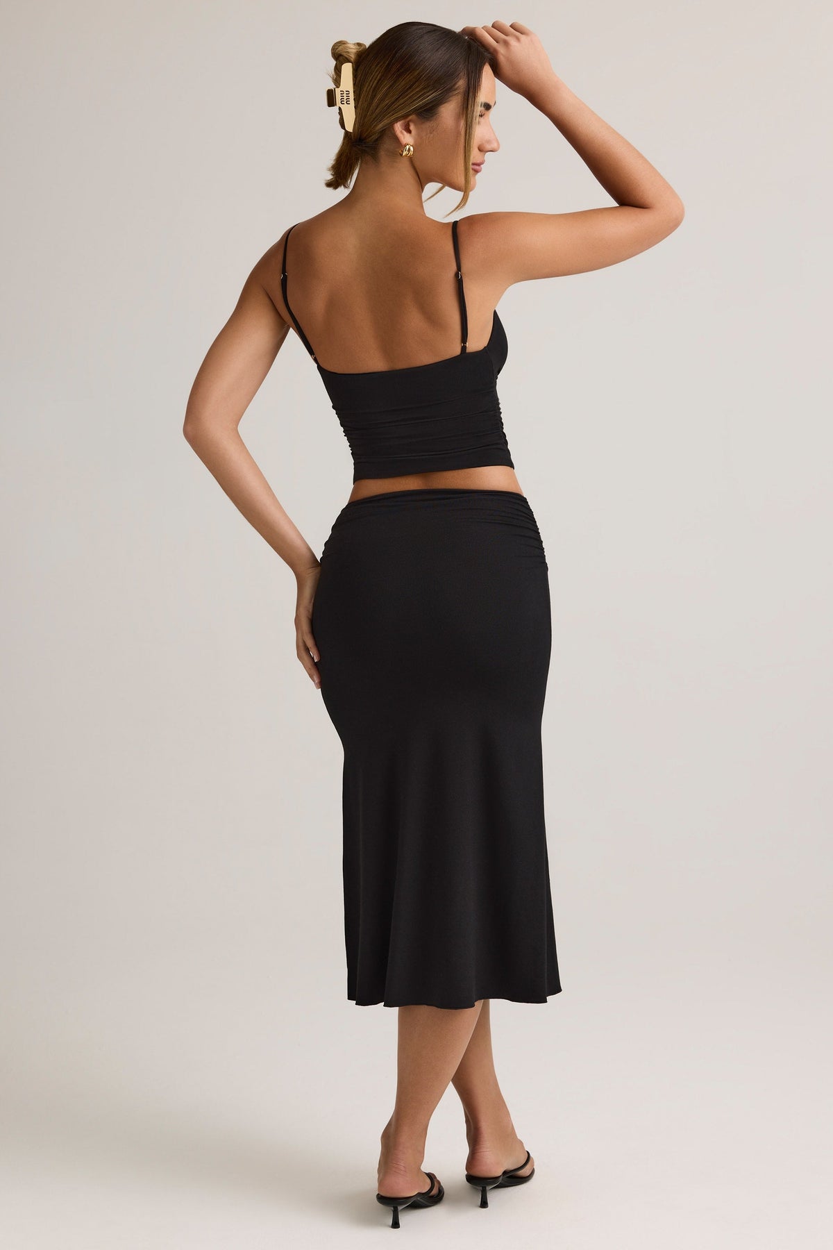 Chic Modal Ruched Mid-Rise Midaxi Skirt in Black