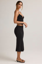Chic Modal Ruched Mid-Rise Midaxi Skirt in Black