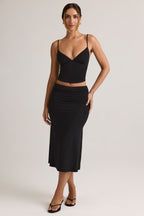 Chic Modal Ruched Mid-Rise Midaxi Skirt in Black