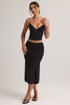 Chic Modal Ruched Mid-Rise Midaxi Skirt in Black