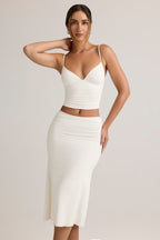 Chic Modal Ruched Mid-Rise Midaxi Skirt in White