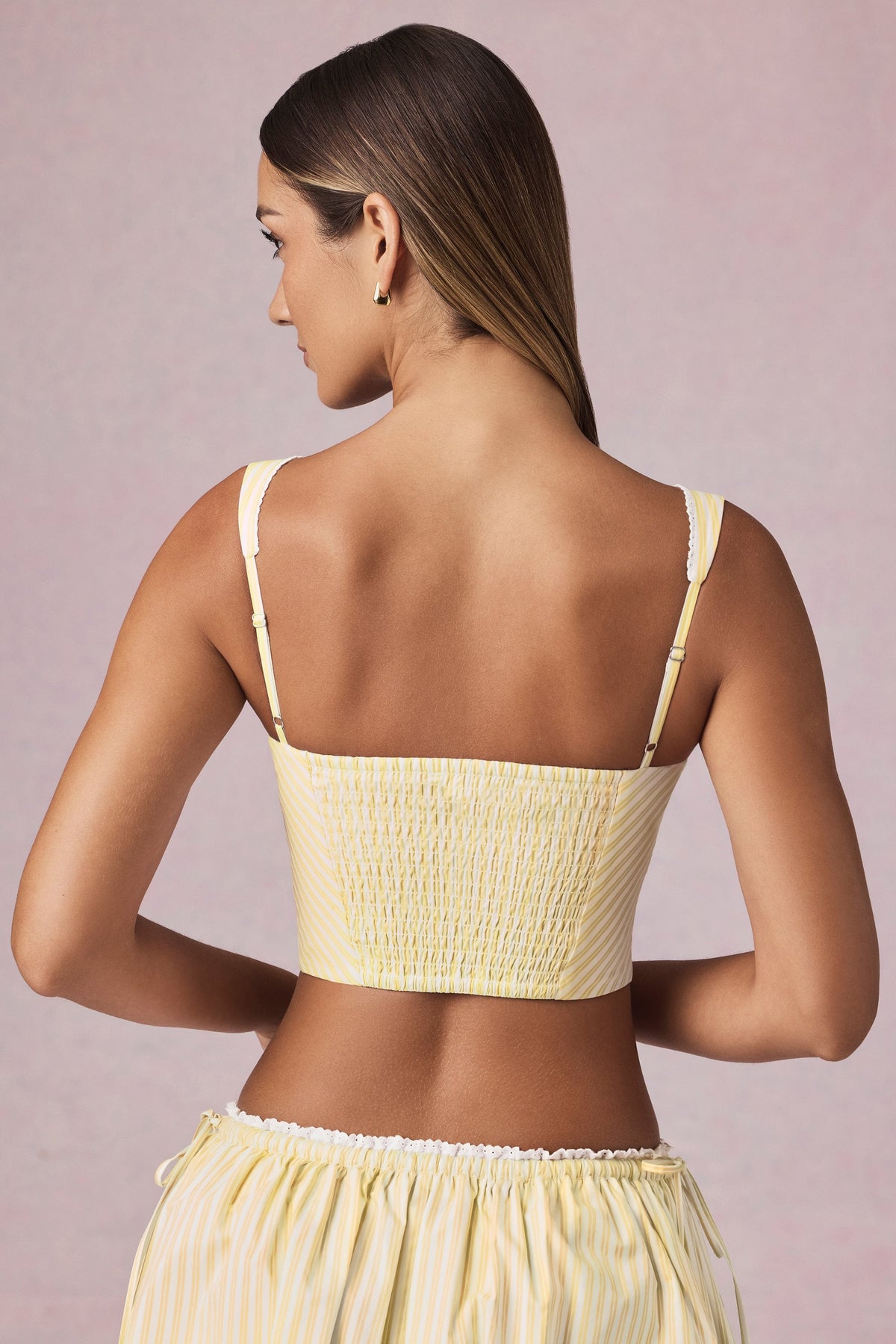 Chic Bow-Detail Crop Top in Lemon Yellow Stripe