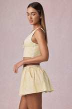 Chic Ruched Drawstring Mini Skirt in Lemon Yellow Stripe