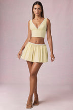 Chic Ruched Drawstring Mini Skirt in Lemon Yellow Stripe