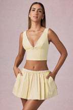 Chic Ruched Drawstring Mini Skirt in Lemon Yellow Stripe
