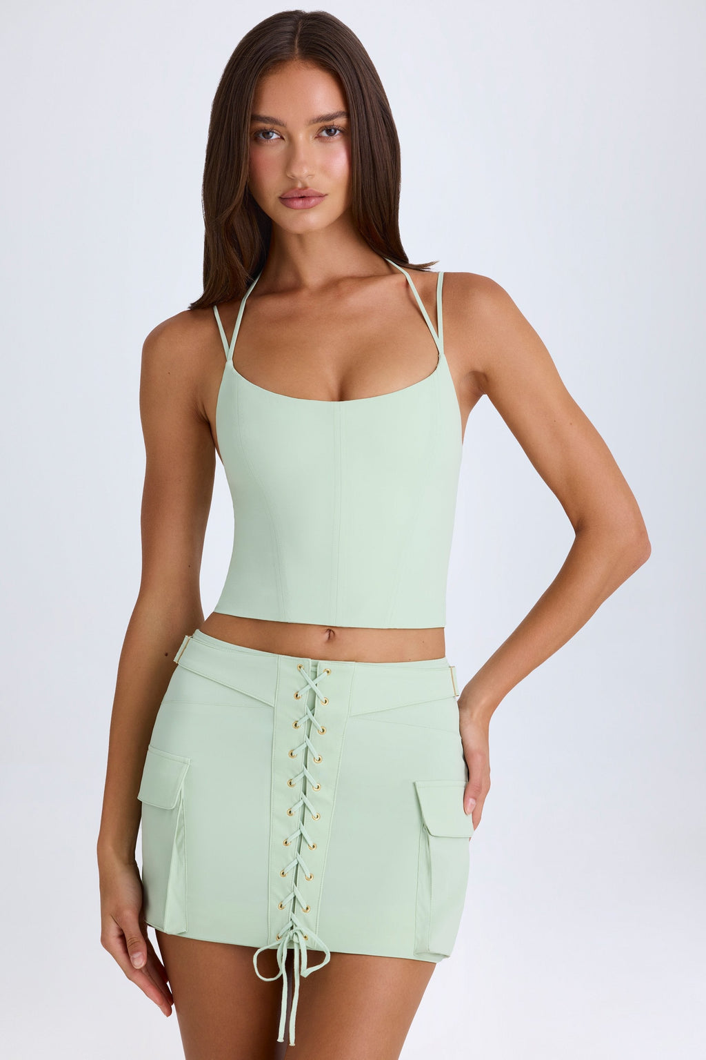 Chic Lace-Up Cargo Micro Mini Skirt in Green