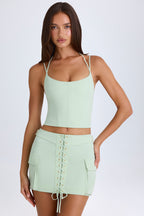 Chic Lace-Up Cargo Micro Mini Skirt in Green