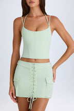 Chic Lace-Up Cargo Micro Mini Skirt in Green