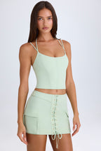 Chic Lace-Up Cargo Micro Mini Skirt in Green