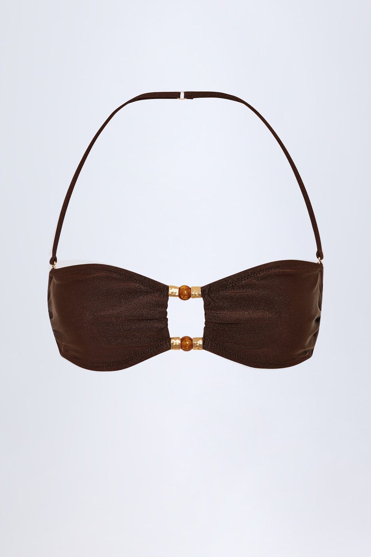 Chic Bead-Embellished Bandeau Bikini Top in Dark Chocolate