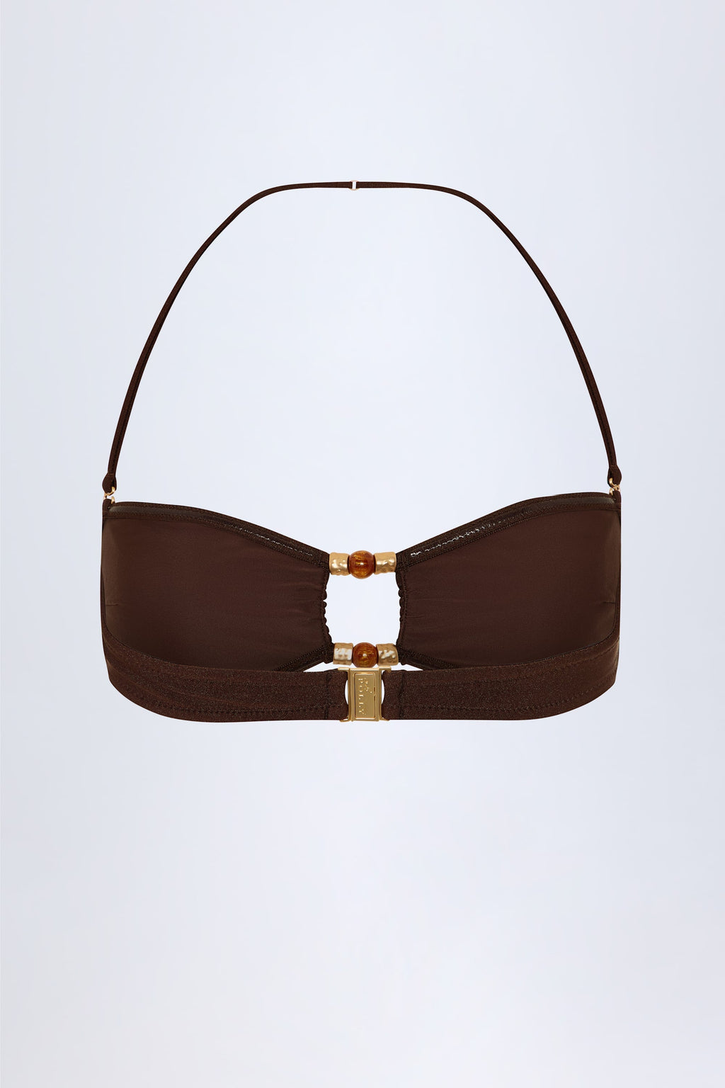 Chic Bead-Embellished Bandeau Bikini Top in Dark Chocolate